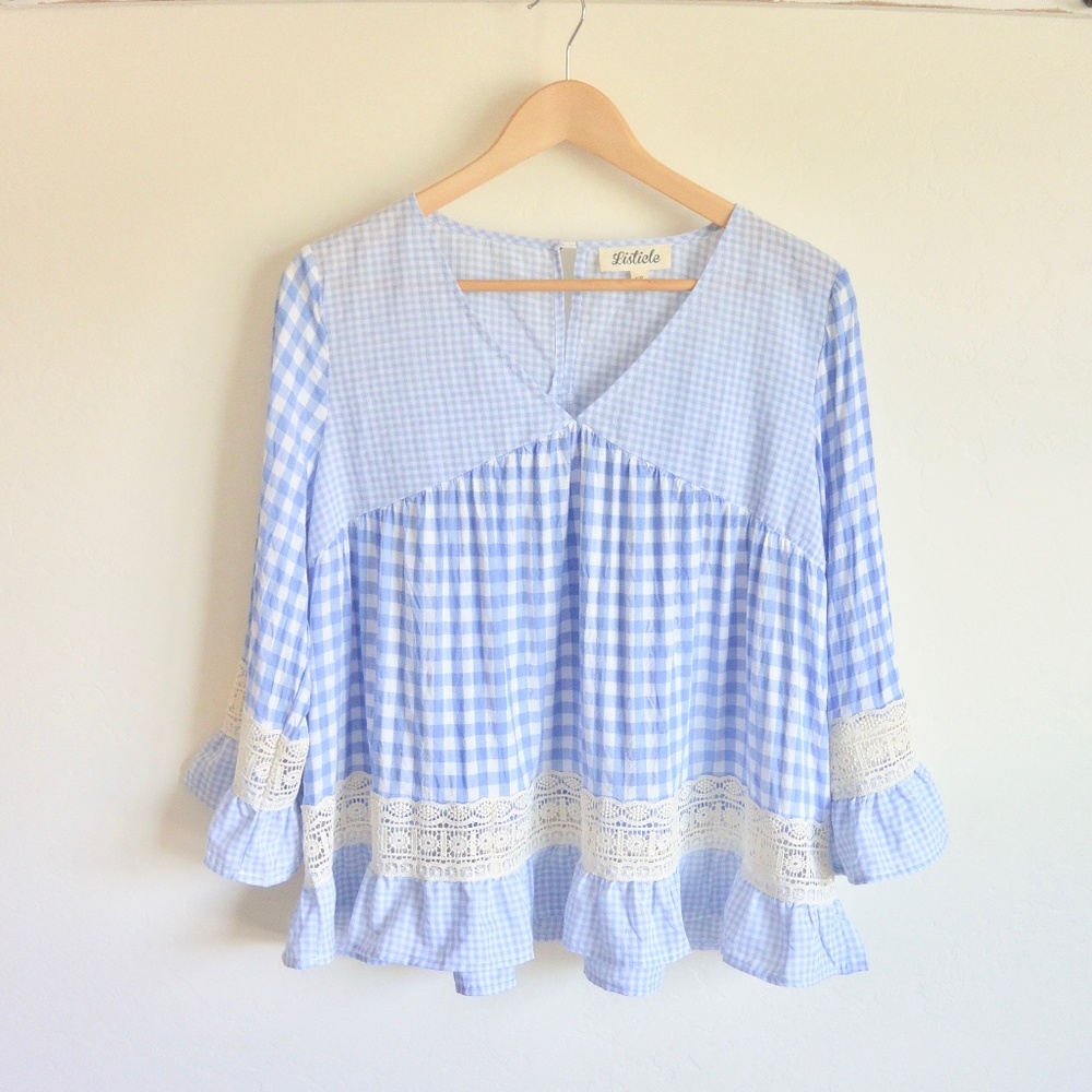 Listicle | Gingham Babydoll Top With Lace